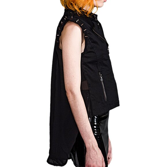 Lip Service High Low Metal Studs Moto Zipper vest - Picture 4 of 8